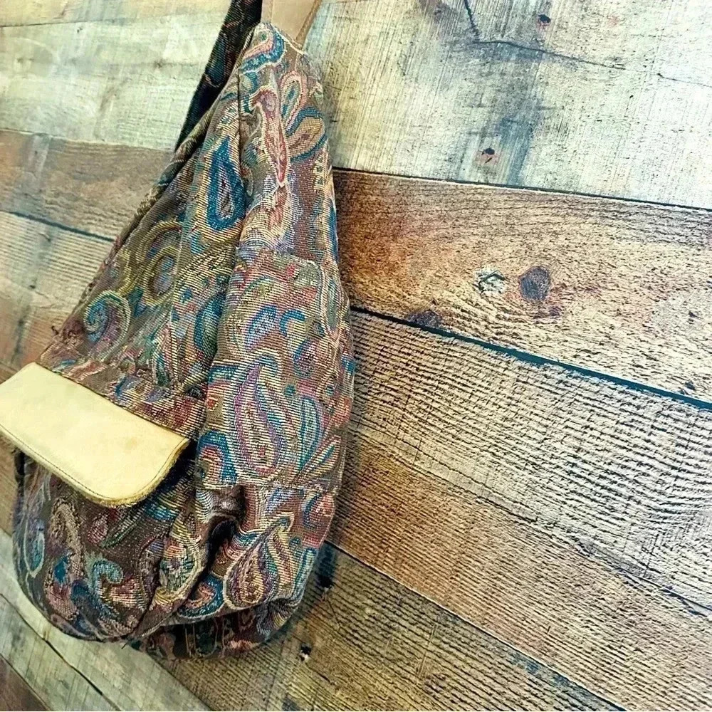Vintage 90s L.L. Bean Ameribag Paisley Tapestry Sling Shoulder Bag Backpack - Picture 5 of 15
